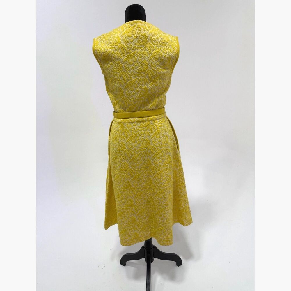Nelly DeGrab NY vintage 60s yellow woven a-line knee length dress with belt - Picture 5 of 7